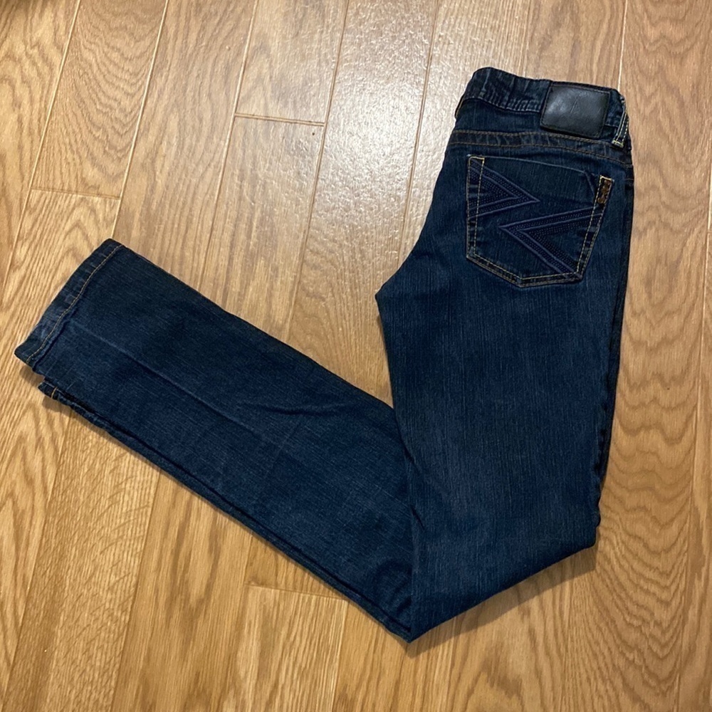 FOXY Jeans Women's Dark Wash Straight Leg  Red Inside Pockets Jeans (Size 5)